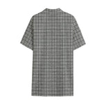 Grey Windowpane Pattern Print Cotton Hawaiian Shirt
