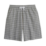 Grey Windowpane Pattern Print Cotton Shorts