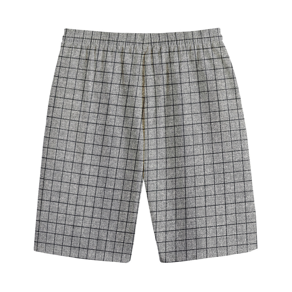 Grey Windowpane Pattern Print Cotton Shorts