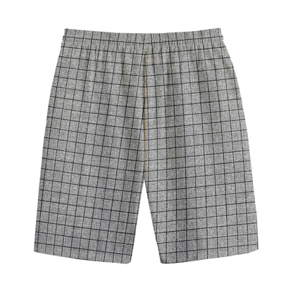 Grey Windowpane Pattern Print Cotton Shorts