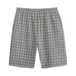Grey Windowpane Pattern Print Cotton Shorts