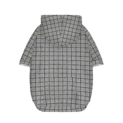 Grey Windowpane Pattern Print Dog Zip Up Hoodie
