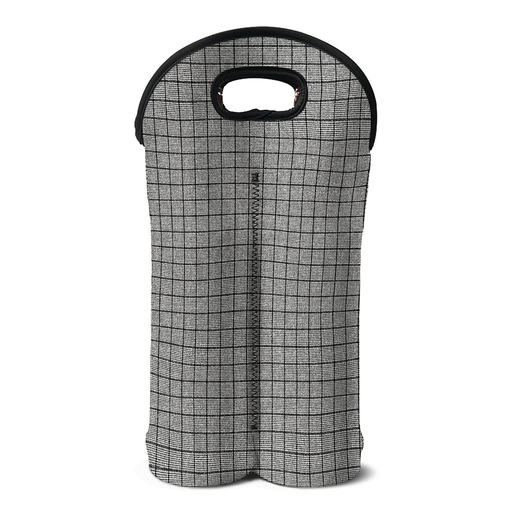 Grey Windowpane Pattern Print Double Neoprene Wine Tote