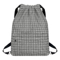 Grey Windowpane Pattern Print Drawstring Backpack