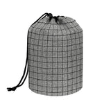 Grey Windowpane Pattern Print Drawstring Makeup Bag