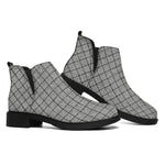 Grey Windowpane Pattern Print Flat Ankle Boots