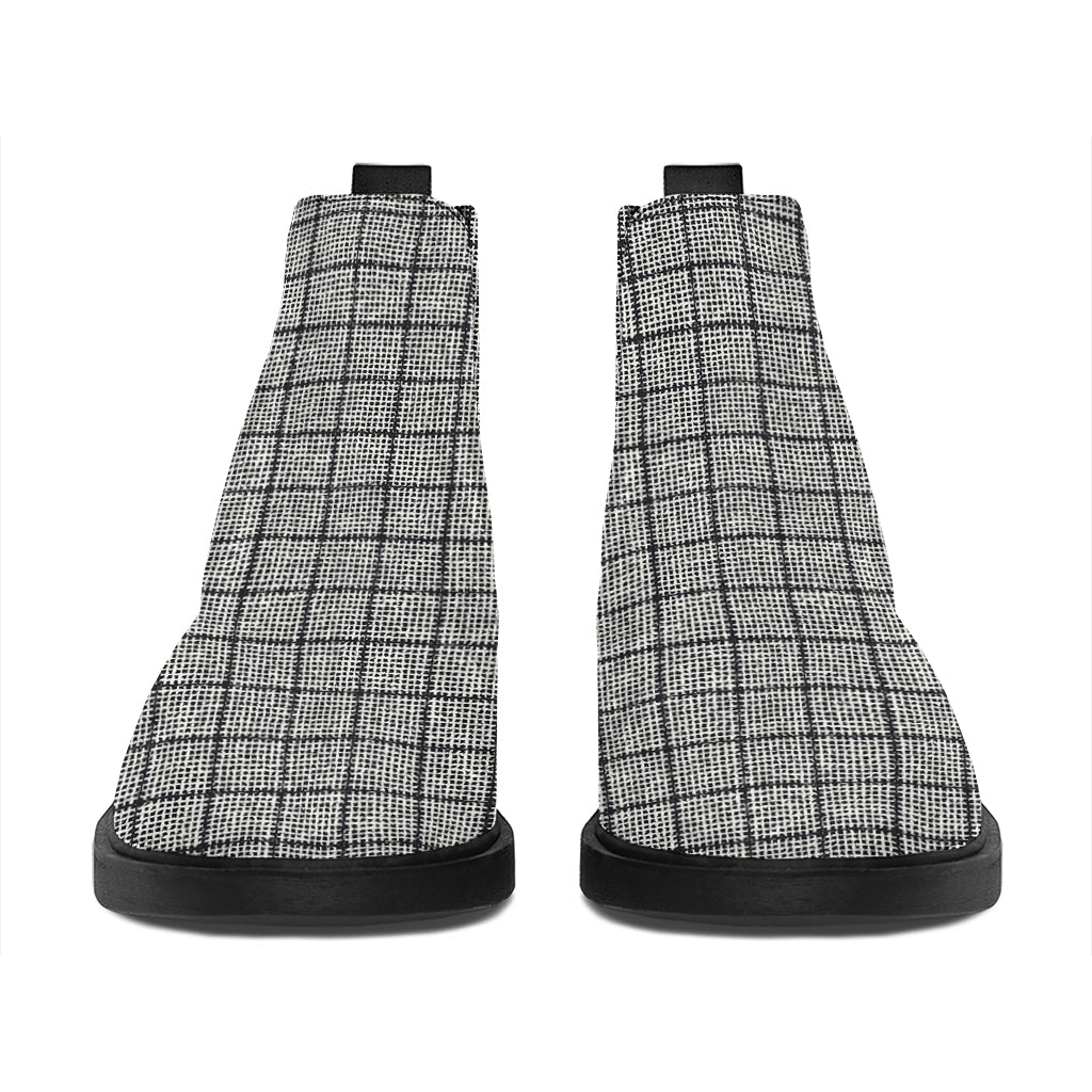 Grey Windowpane Pattern Print Flat Ankle Boots
