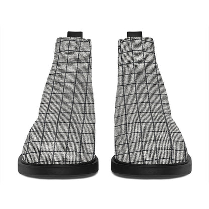 Grey Windowpane Pattern Print Flat Ankle Boots