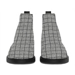 Grey Windowpane Pattern Print Flat Ankle Boots