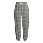 Grey Windowpane Pattern Print Fleece Lined Knit Pants