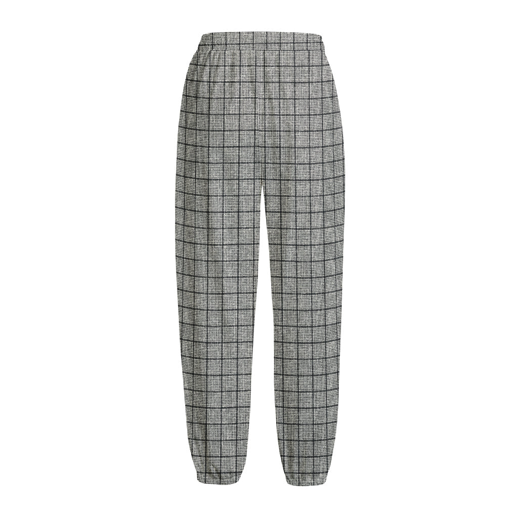 Grey Windowpane Pattern Print Fleece Lined Knit Pants