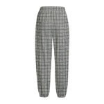 Grey Windowpane Pattern Print Fleece Lined Knit Pants