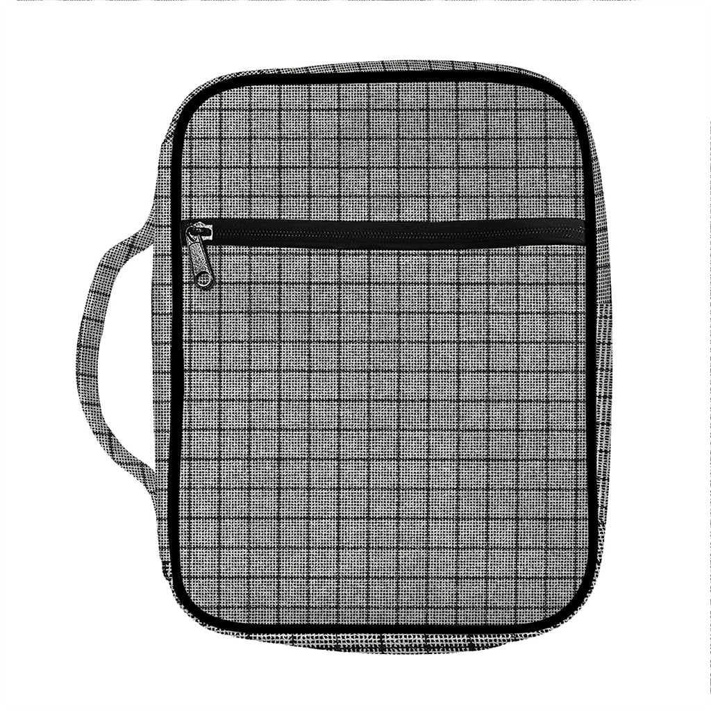 Grey Windowpane Pattern Print Front Pocket Bible Bag