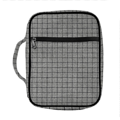 Grey Windowpane Pattern Print Front Pocket Bible Bag