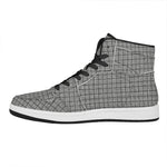 Grey Windowpane Pattern Print High Top Leather Sneakers