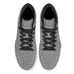 Grey Windowpane Pattern Print High Top Leather Sneakers