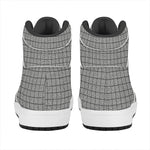 Grey Windowpane Pattern Print High Top Leather Sneakers