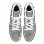 Grey Windowpane Pattern Print High Top Leather Sneakers