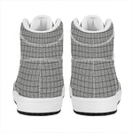 Grey Windowpane Pattern Print High Top Leather Sneakers