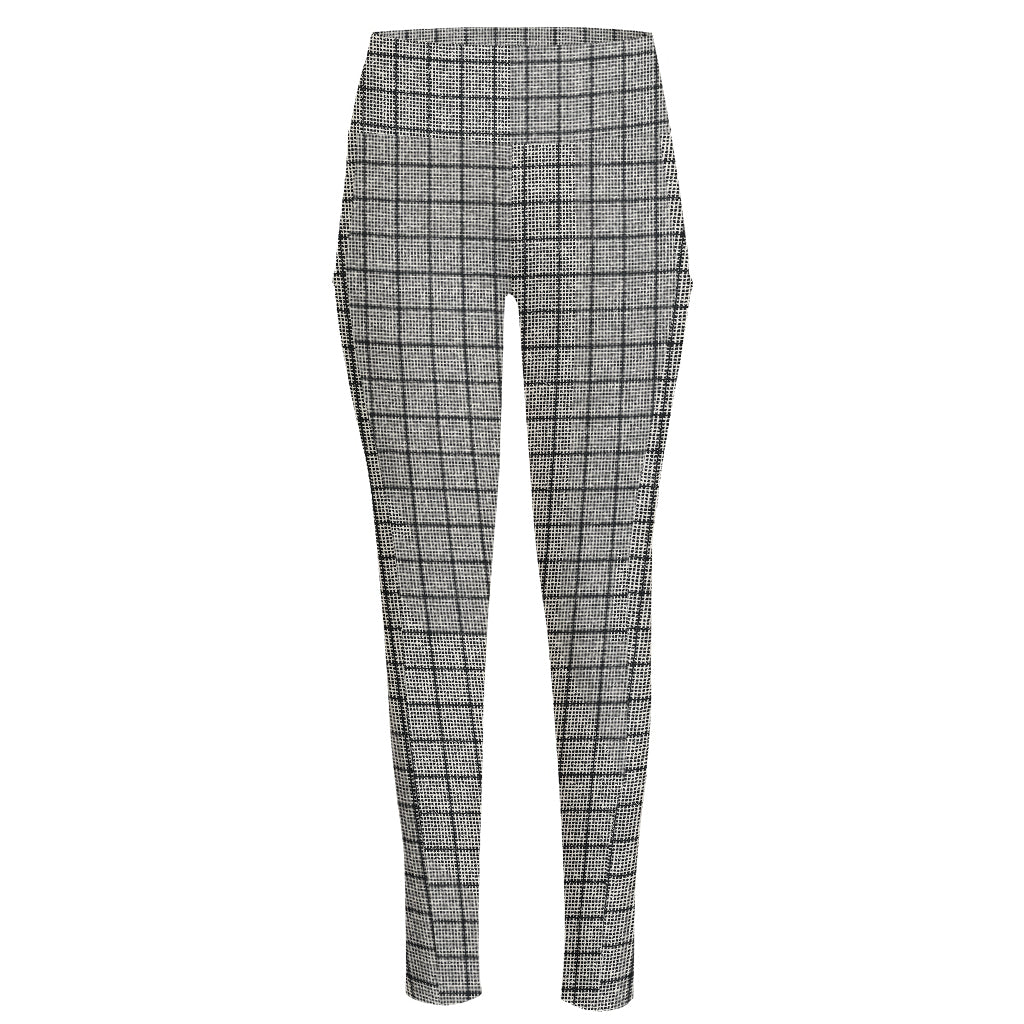 Grey Windowpane Pattern Print High-Waisted Pocket Leggings