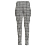 Grey Windowpane Pattern Print High-Waisted Pocket Leggings