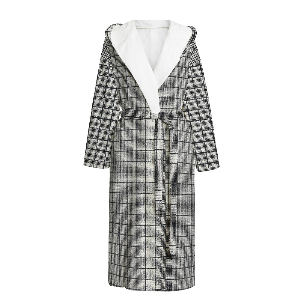 Grey Windowpane Pattern Print Hooded Bathrobe