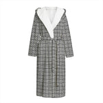 Grey Windowpane Pattern Print Hooded Bathrobe