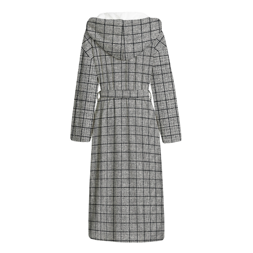 Grey Windowpane Pattern Print Hooded Bathrobe