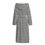 Grey Windowpane Pattern Print Hooded Bathrobe