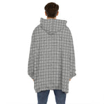 Grey Windowpane Pattern Print Hoodie Blanket