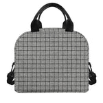 Grey Windowpane Pattern Print Insulated Lunch Bag