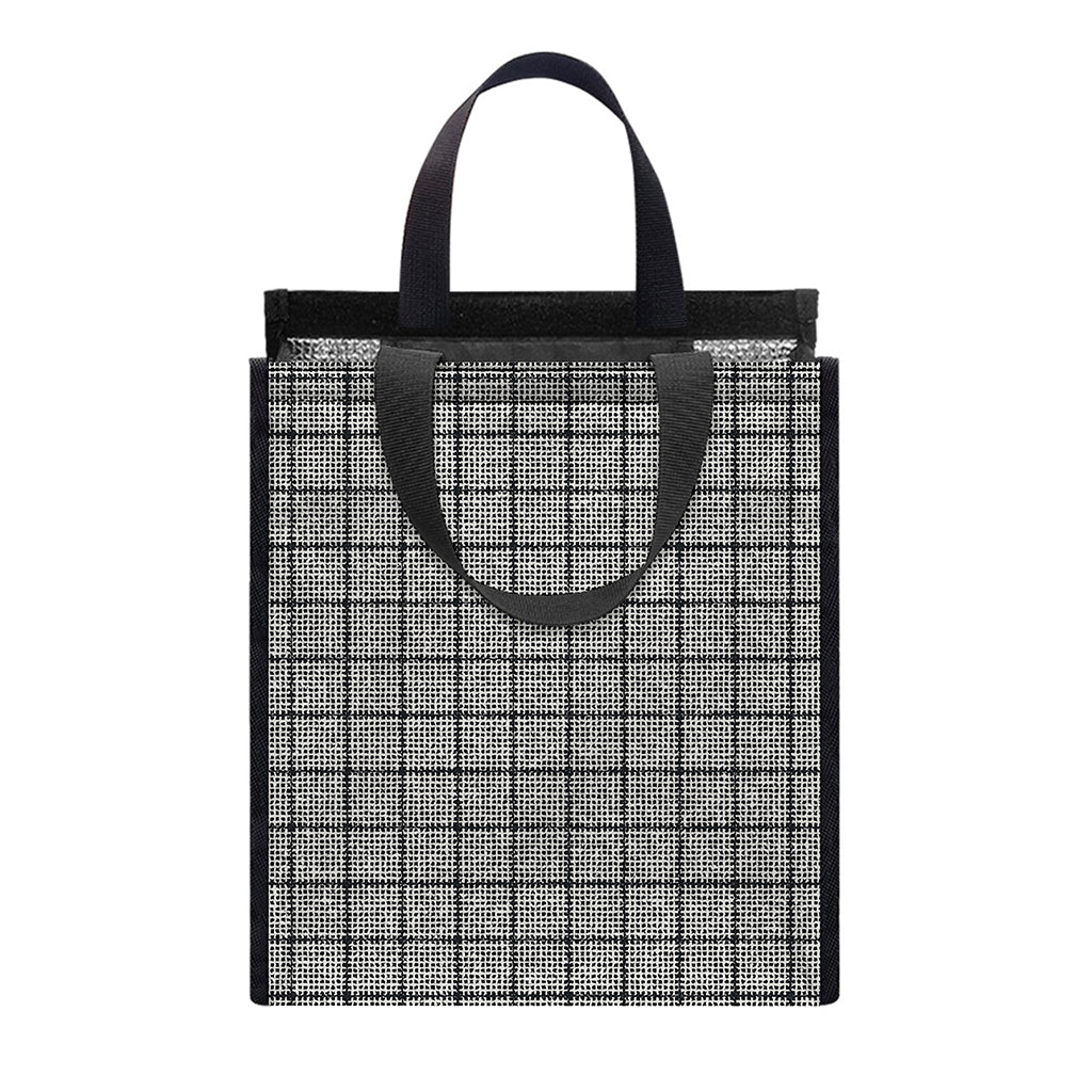 Grey Windowpane Pattern Print Insulated Lunch Tote