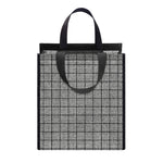 Grey Windowpane Pattern Print Insulated Lunch Tote