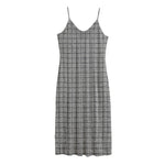 Grey Windowpane Pattern Print Jersey Midi Cami Dress
