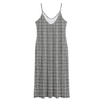 Grey Windowpane Pattern Print Jersey Midi Cami Dress