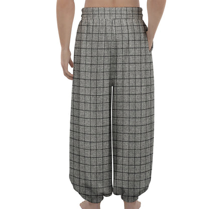 Grey Windowpane Pattern Print Lantern Pants