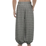 Grey Windowpane Pattern Print Lantern Pants