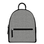 Grey Windowpane Pattern Print Leather Backpack