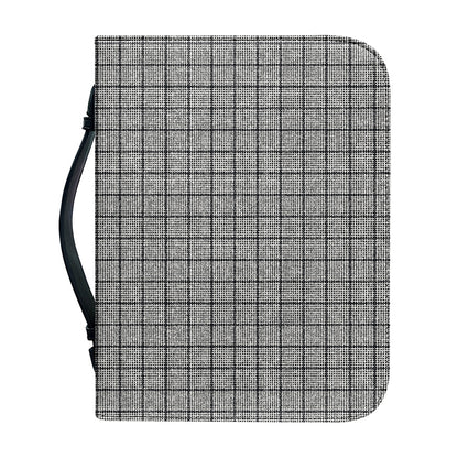 Grey Windowpane Pattern Print Leather Bible Cover