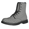 Grey Windowpane Pattern Print Lace-Up Boots