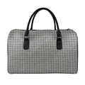 Grey Windowpane Pattern Print Leather Duffel Bag