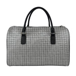 Grey Windowpane Pattern Print Leather Duffle Bag
