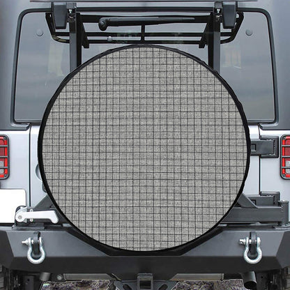 Grey Windowpane Pattern Print Leather Spare Tire Cover