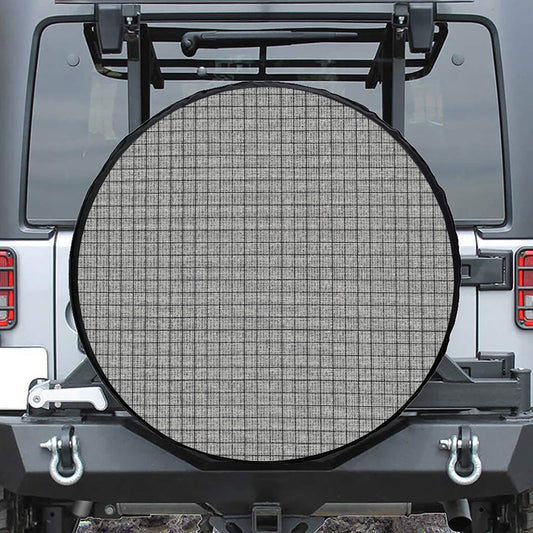 Grey Windowpane Pattern Print Leather Spare Tire Cover