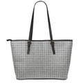 Grey Windowpane Pattern Print Leather Tote Bag With Zipper