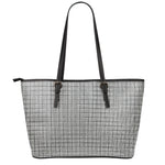 Grey Windowpane Pattern Print Leather Tote Bag