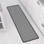 Grey Windowpane Pattern Print Long Kitchen Mat