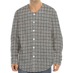 Grey Windowpane Pattern Print Long Sleeve Baseball Jersey