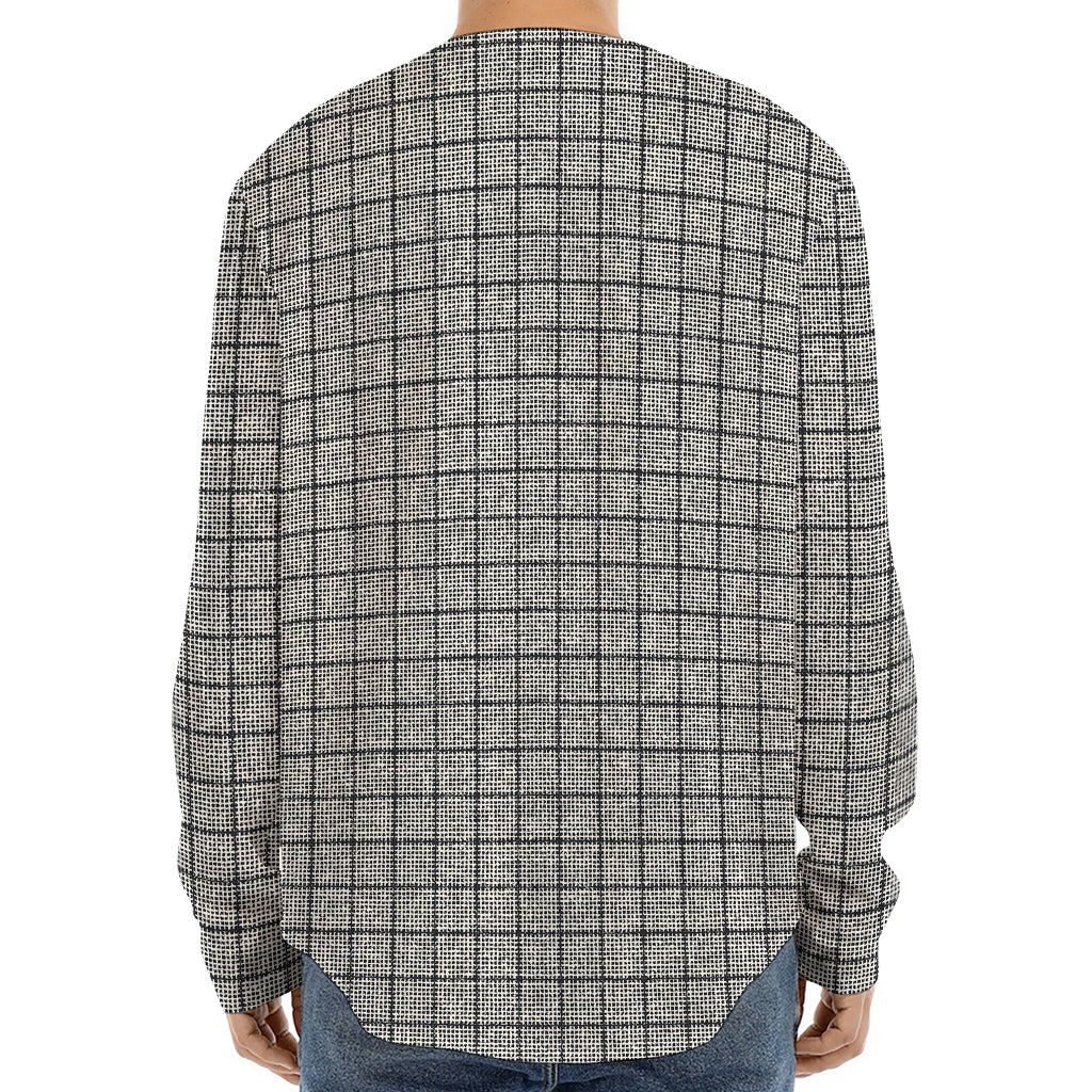 Grey Windowpane Pattern Print Long Sleeve Baseball Jersey