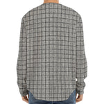 Grey Windowpane Pattern Print Long Sleeve Baseball Jersey